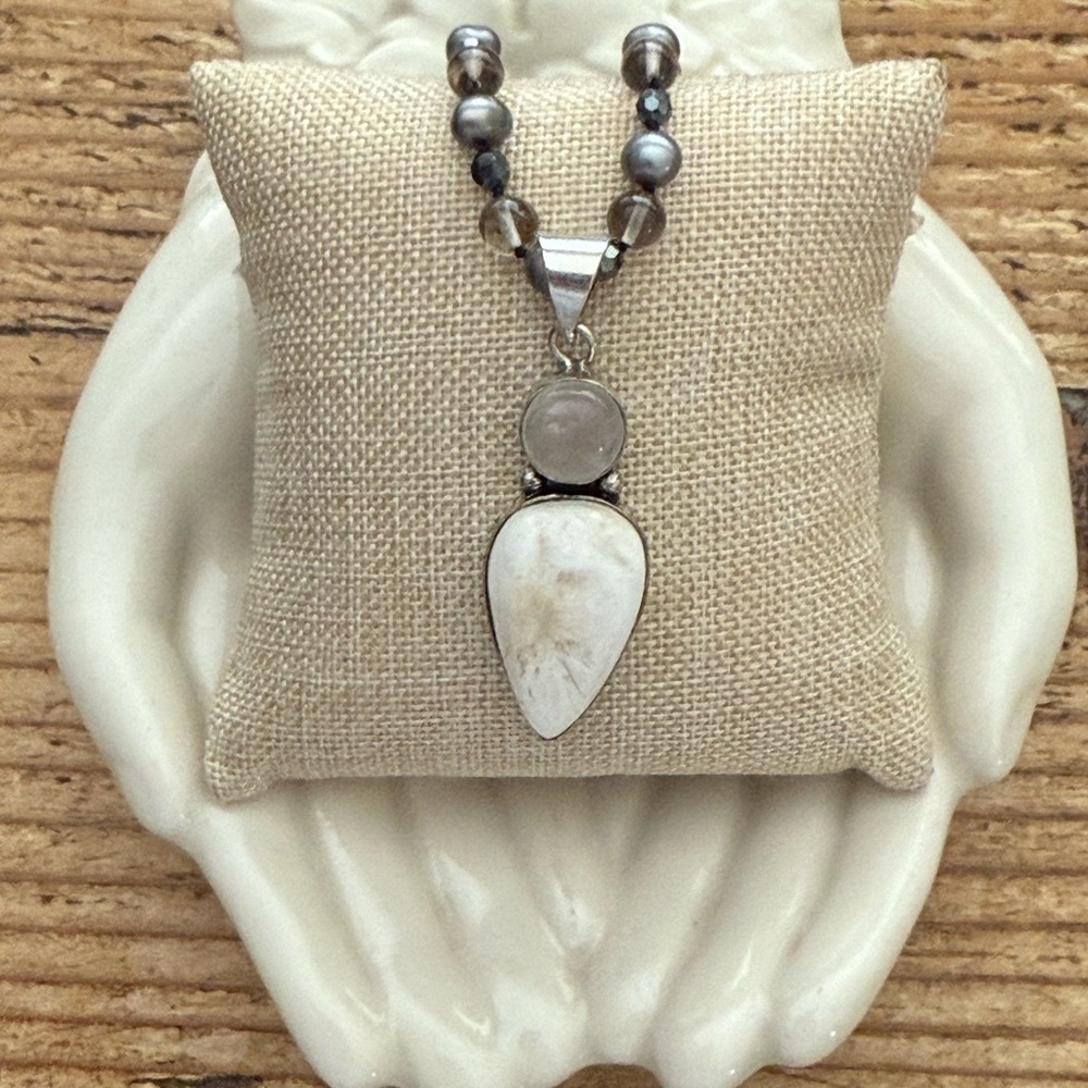 Beautiful Beaded Necklace with Multi Gemstone Pendant